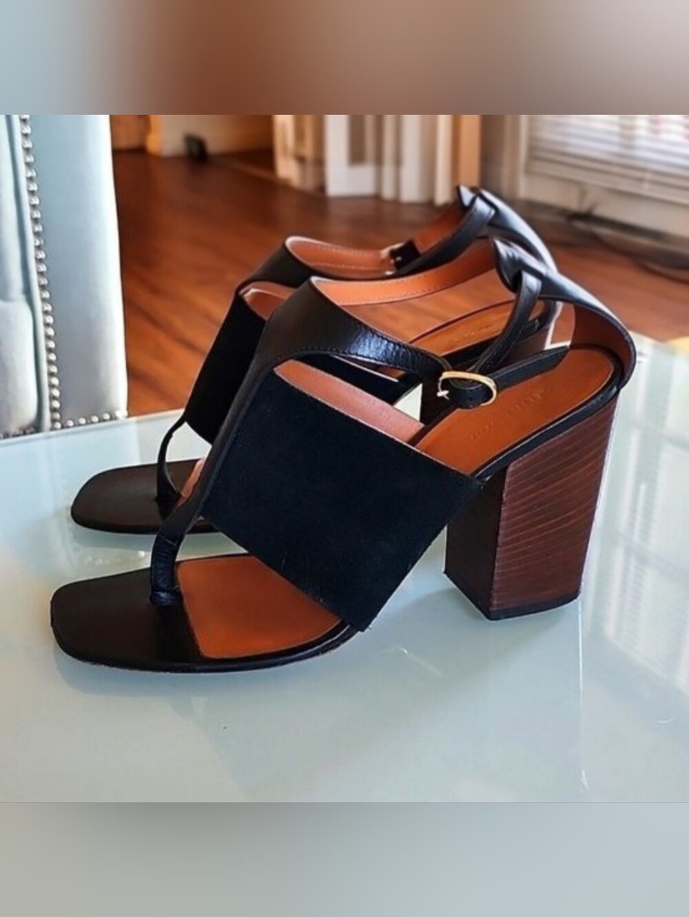 Celine Crosta T Strap Block Heel Sandals Sculptural Edgy Chic Size 37 US Size 7 - Picture 2 of 11